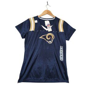 Los Angeles Rams Jersey Womens M Blue‎ Rhinestone Embellished NFL Team Apparel